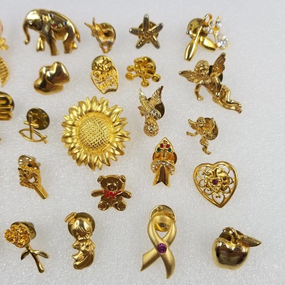 Mix Lot 25 Gold Tone Vinage Current Lapel Pins Assorted Themes Various Pinbacks - Picture 3 of 6